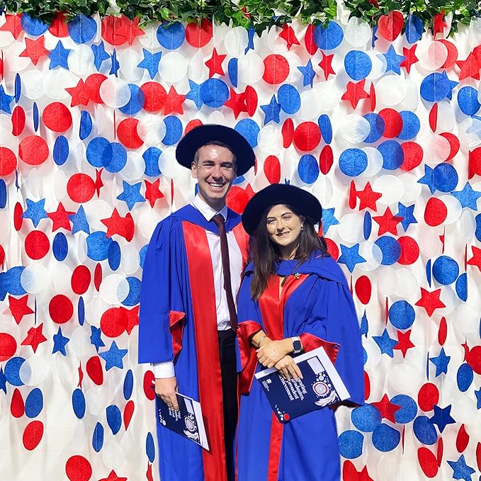 173Ft Navy Blue Red and White Party Decorations Big Star Circle Dots Backdrop Streamer Garland for 4th of July American USA National Day Patriotic Veterans Graduation Wedding Birthday Party Supplies