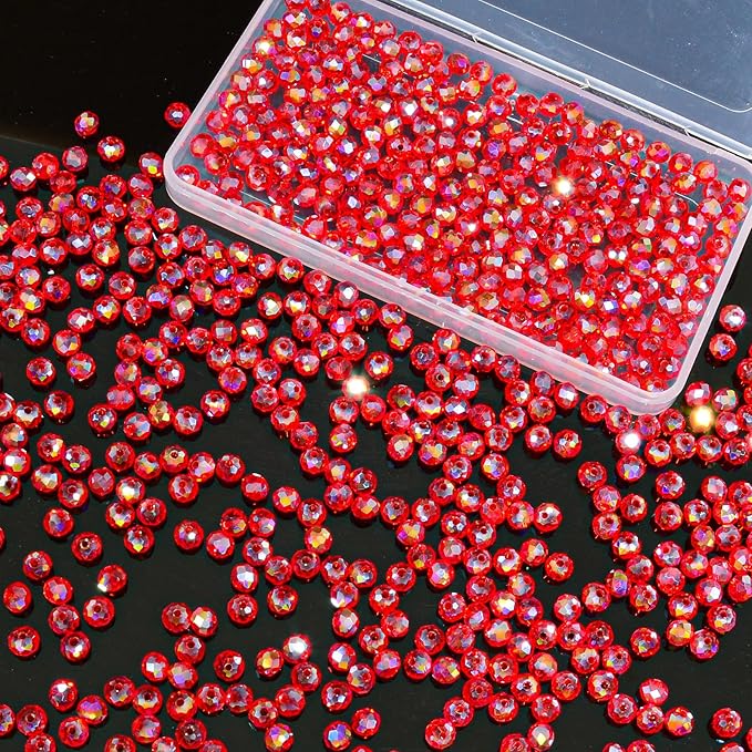 500Pcs 6mm Crystal Glass Beads for Jewelry Making Beads for Bracelets Necklace Pendants Making Supplies(Red)