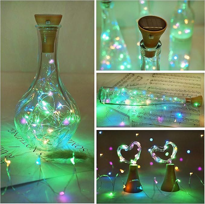 Upgraded 8 Pack Solar Wine Bottle Lights, 20LED Silver Wire Cork Lights Waterproof Fairy Lights for Liquor Bottles Crafts Party Wedding Halloween Christmas Decor(4 Colors)