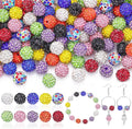 100 pcs 10mm Rhinestone Beads for Jewelry Making, 10 Mixed Colors Shiny Round Shamballa Disco Beads, Sparkle Crystal Clay Christmas for Bracelet Baseball Necklace Earring Crafting and DIY