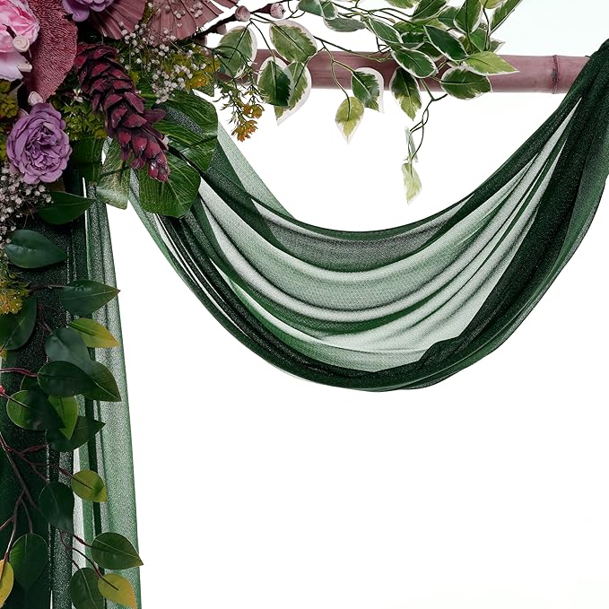 VDS Pack of 2 Panel (30 Inch X 20 Feet) Wedding Arch Draping Fabric Sheer Chiffon Fabric Drapery for Wedding Ceremony Reception Swag Backdrop Canopy Chuppah ARBO Altars Decoration (Hunter Green)