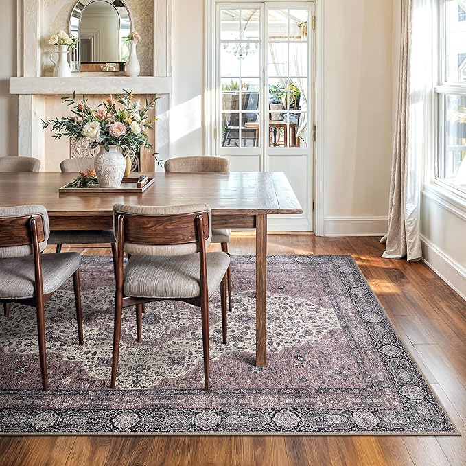 Bloom Rugs Washable Non-Slip 8' x 10' Rug - Cream/Green Traditional Medallion Area Rug for Living Room, Bedroom, Dining Room, and Kitchen - Exact Size: 8' x 10'