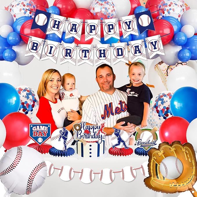 Baseball Party Decorations, Baseball Birthday Party Supplies Kit, Include Sport Themed Birthday banner, Foil Fringe,Hanging Swirls, Baseball Balloons, Cake&Cupcake Toppers