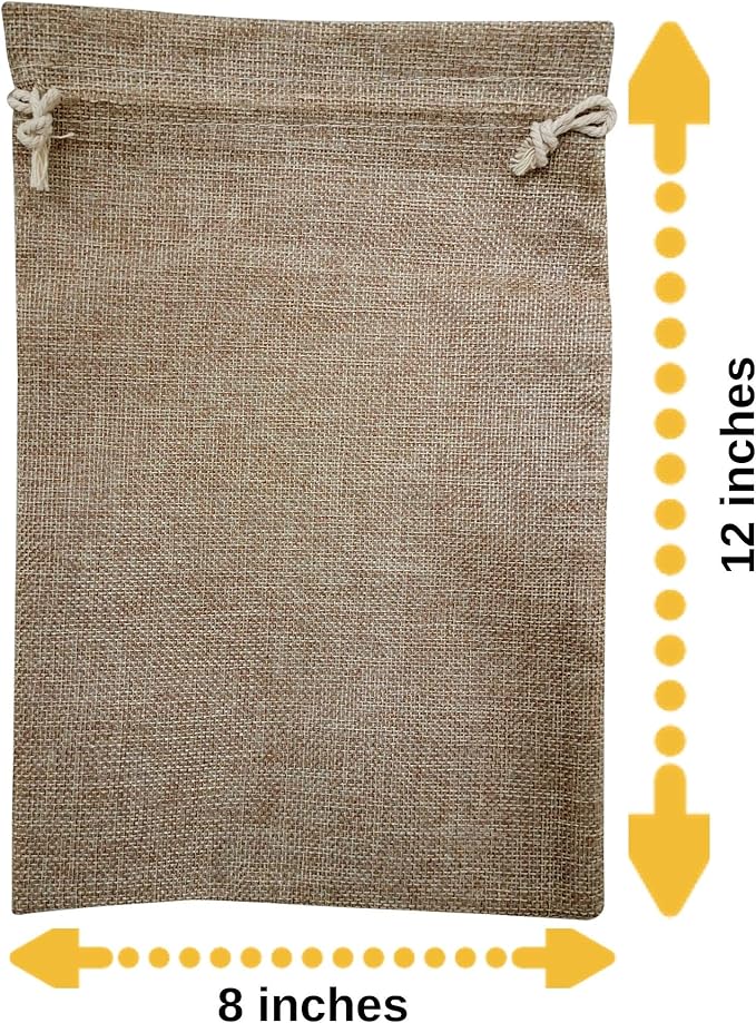 Supply Friend 25 Burlap Bags with Drawstring 8x12 Inch - Reusable Grocery, Household, Kitchen Storage Bag, Christmas, Advent, Holiday Gift Wrap, Wedding and Birthday Party Favor Gift Pouches