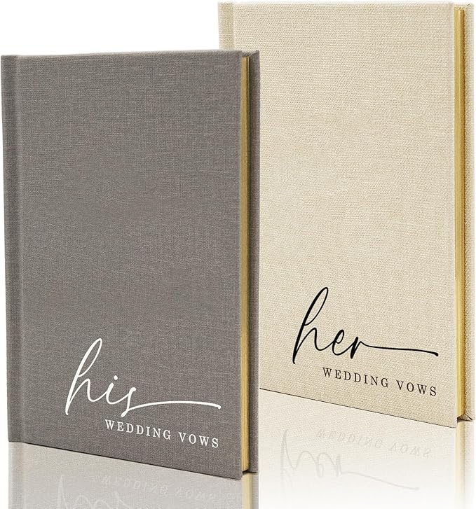 His & Her Wedding Hardcover Vows Books (Set of 2) - 5.75 x 5 Minimalist Pocket Sized Embossed Wedding Ceremony Vow Renewal Speech Notebook Journal