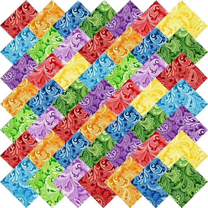 8"x 8" 50 PCS 100% Cotton Floral Fabric Squares Bundles Quilting Supplies for Sewing DIY & Quilt Beginners— Paisley
