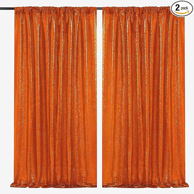Orange Sequin Backdrop 4FTx8FT 2 Panel Glitter Fall Sequin Backdrop Sparkle Photo Background for Birthday Halloween Easter Thanksgiving