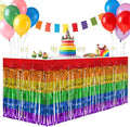 2 Pack Rainbow Table Skirts, 29x108" Metallic Foil Tinsel Fringe Table Skirts for Rectangle Tables Streamer Curtains Backdrop, Party Decorations for Birthdays Weddings Holidays