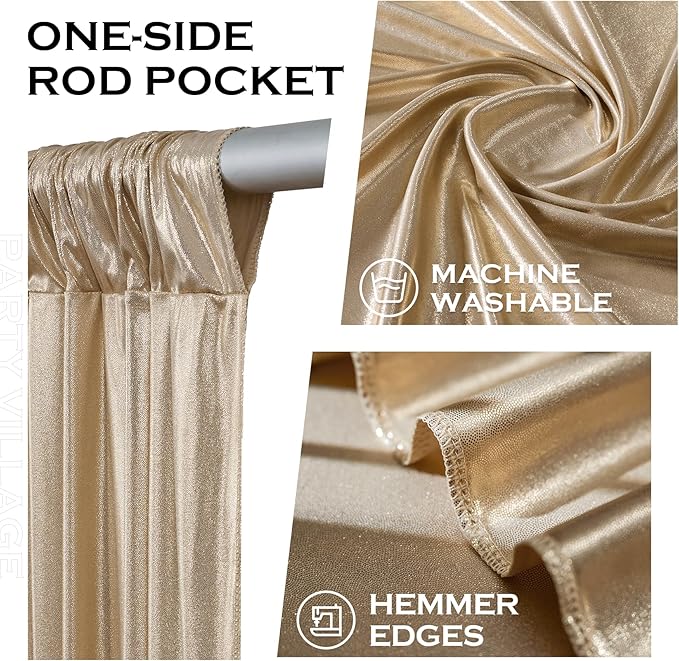 PartyVillage 20x10FT Champagne Gold Sequin Backdrop Curtain -4 Panels 5x10FT Wrinkle Free Shimmer Back Drop Cloth, Glitter Backdrop Drapes for Photography, Birthday, Wedding, Graduation Background