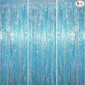 3 Pack 3.3 x 6.6 ft Light Blue Foil Fringe Backdrop Curtains, Tinsel Streamers Party Decorations, Fringe Backdrop for Birthday, Baby Shower, Gender Reveal, Graduation