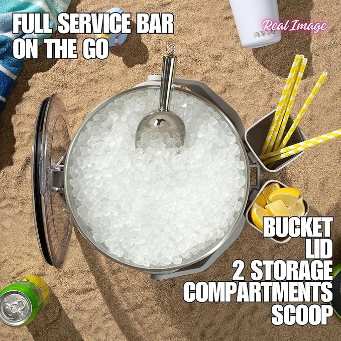 Large Insulated Ice Bucket with Lid – Stainless Steel Ice Bucket and Scoop – Ice Buckets for Parties, Bars – Ice Bucket with Lid and Scoop – Outdoor Ice Bucket, Champagne (White)