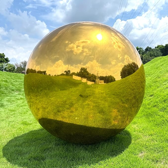Inflatable Mirror Ball, Gold Big Shinny Balls Reusable Large PVC Disco Ball Balloon for Large Event Decoration, Party, Wedding Decor, Concerts, Stage (1 Pcs, 0.8m/31.5in Without Air Pump)