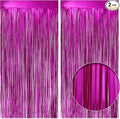 2 Pack Metallic Fuchsia Fringe Backdrop, 3.2x8.2ft Shining Foil Tinsel Curtains, Birthday Party Decorations Door Streamers for Halloween, Christmas, Wedding, Graduation, Holiday, Theme Events