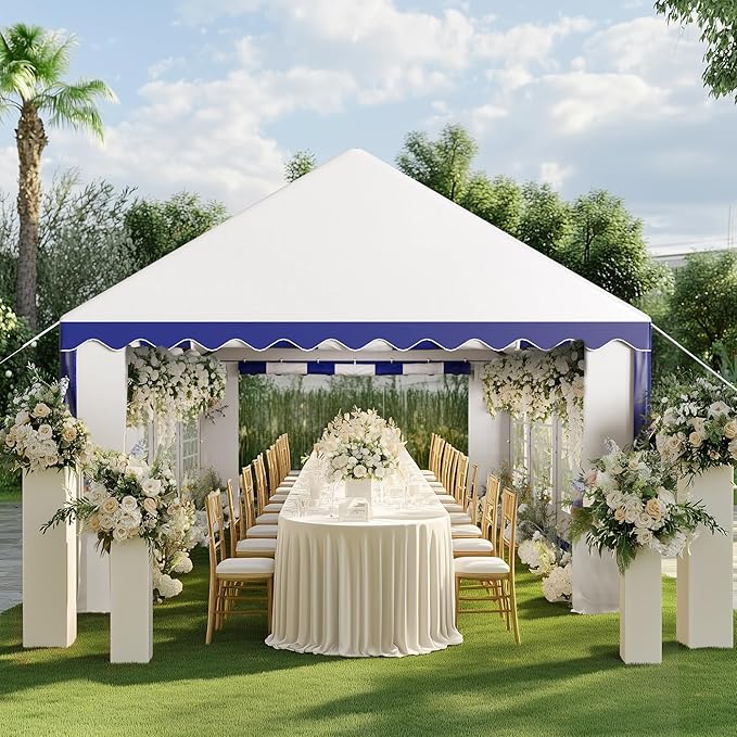 PHI VILLA 26'x13' Outdoor Heavy Duty Party Tent Large Commercial Canopy Wedding Event Tent Shelter Canopy Carport with Removable Sidewalls & 3 Storage Bags for Patio Outdoor Garden Events, Blue