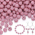 100 pcs 10mm Rhinestone Beads for Jewelry Making, Pink Shiny Round Shamballa Disco Beads Bulk, Sparkle Crystal Clay Christmas for Bracelet Baseball Necklace Earring Crafting and DIY
