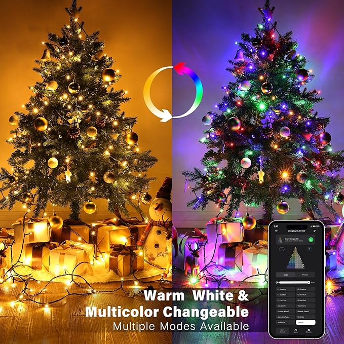BrizLabs Smart Christmas Lights, 164ft 500 LED Color Changing Xmas Fairy Lights with APP/Voice Control, Warm White & Multicolor, Music Sync, Dimmable for Indoor/Outdoor Home