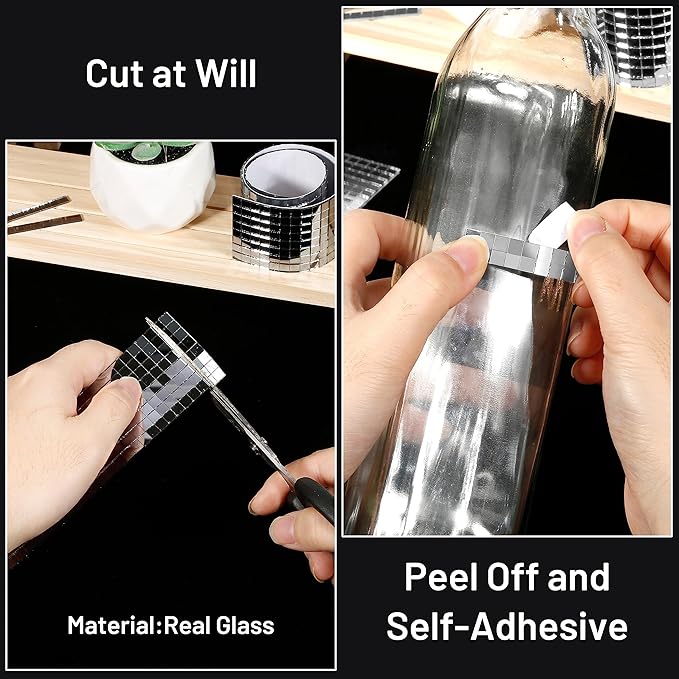PP OPOUNT 2360 PCS Disco Tiles, 5 x 5 mm Self Adhesive Mirror Tiles, Real Glass Disco Ball Tiles for Crafts, DIY Disco Ball, Photo Frame, Art Collage, Interior Decoration (Silver-Gray)
