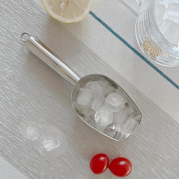 Metal Ice Scoop 6 Oz, Small Stainless Steel Ice scooper for Ice Maker Ice Bucket Kitchen Freezer Bar Party Wedding, Multipurpose for Coffee Bean,Flour Scoop,Dog Food Scoop (6 OZ-Silver)