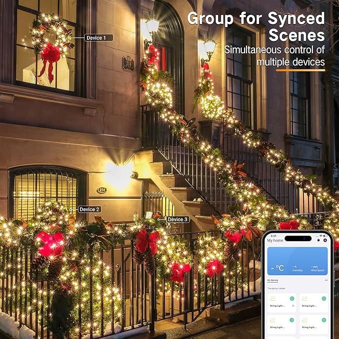 BrizLabs Smart Christmas Lights, 164ft 500 LED Color Changing Xmas Fairy Lights with APP/Voice Control, Warm White & Multicolor, Music Sync, Dimmable for Indoor/Outdoor Home