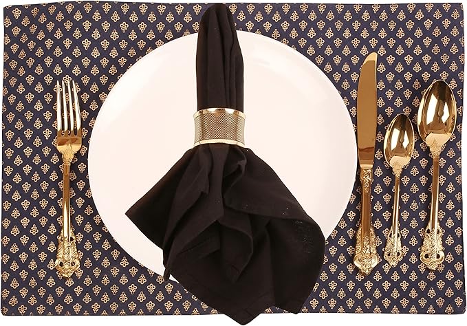 Brass Base Artistic Handcrafted Beautiful Round Shape Large Size Party Dining Table Napkin Holders in Antique Gold Tone. (Set of 6).