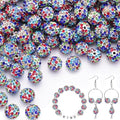 200pcs 10mm White Mixed Rhinestone Beads for Jewelry Making, Shiny Round Shamballa Disco Ball Beads, Sparkle Crystal Clay Christmas for Bracelet Baseball Necklace Earring Crafting and DIY