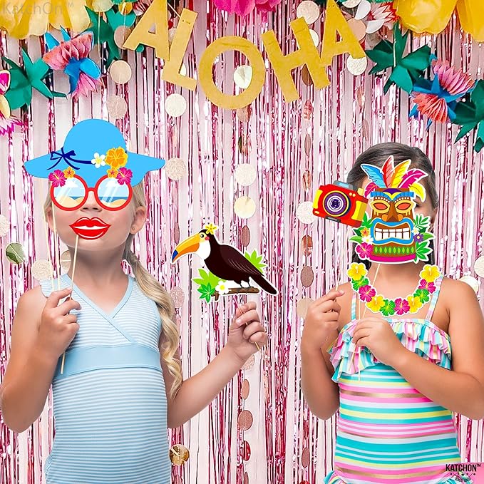 KatchOn, Tropical Hawaiian Photo Booth Props - Pack of 50, Luau Party Decorations | Luau Photo Booth Props for Hawaiian Party Decorations | Luau Photo Props, Aloha Party Decoration, Summer Party Décor