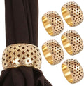 Brass Base Handcrafted Beautiful Hand Cut Mesh Work Large Size Party Dining Table Napkin Holders in Gold Tone. (Set of 6).