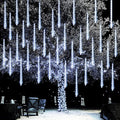 Dazzle Bright Christmas Lights Outdoor, 288LED Meteor Shower Rain Lights 12 Inch 8 Tubes, Waterproof Plug in Falling Icicle Light Christmas Decorations for Xmas Tree Yard House Decor (White)
