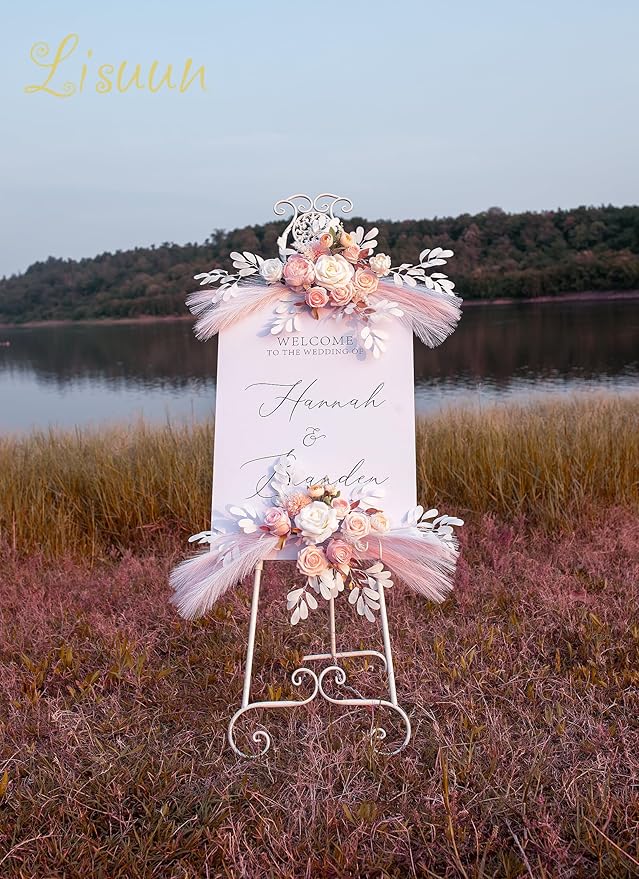 Wedding Arch Flowers, Artificial Flowers for Reception Backdrop and Welcome Ceremony Sign, Large Flower Swag for Dreamy Romantic Wedding Ceremony Floral Decor - Pack of 2
