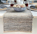 Chardin home Natural Jute Table Runner 13x108 Inch – Vintage Boho Rustic Table Decor – Handwoven Long Table Runner in Natural Jute and Grey – Farmhouse Dining or Console Table Accent
