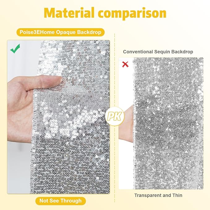 Poise3EHome 4x8ft Silver Sequin Backdrop, Upgrade Shimmer Backdrop for Wedding Christmas Decor, Party Photo Booths, and Event Decorations
