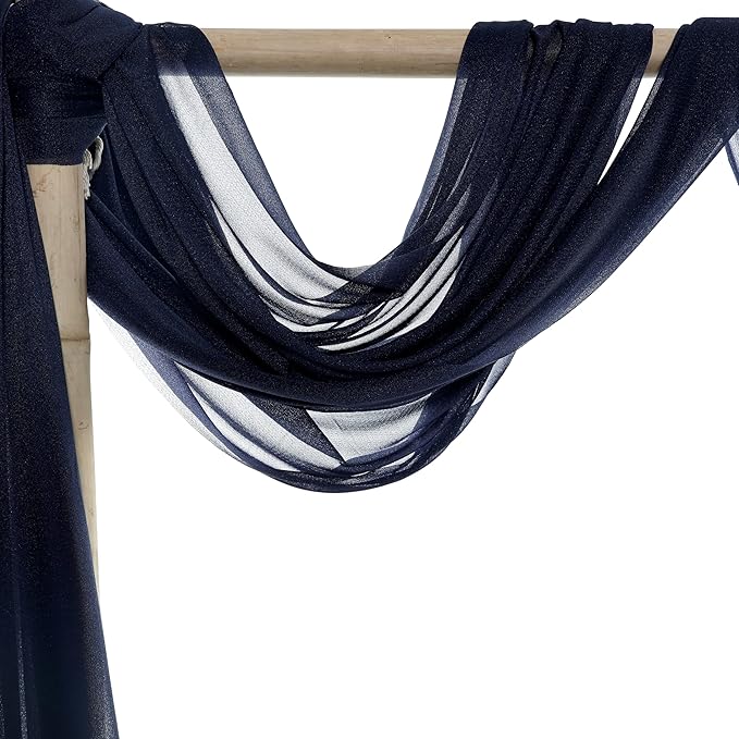 VDS Pack of 2 Panel (30 Inch X 20 Feet) Wedding Arch Draping Fabric Sheer Chiffon Fabric Drapery for Wedding Ceremony Reception Swag Backdrop Canopy Chuppah ARBO Altars Decoration (Navy Blue)