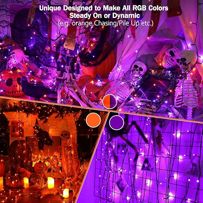 BrizLabs Orange Purple Halloween Lights, 33FT 100 LED RGB Color Changing String Lights with Remote, Dimmable Mini Christmas Light String with Timer for Indoor Outdoor Halloween Thanksgiving Xmas Decor