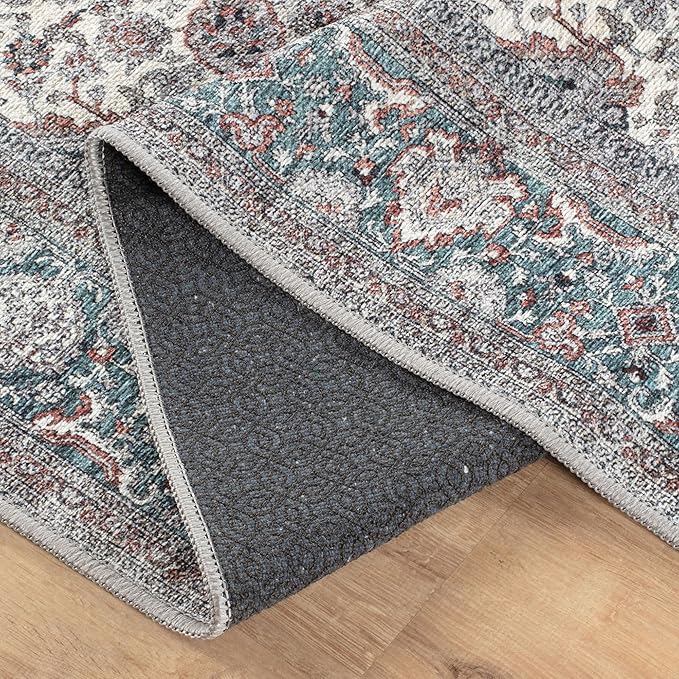 Bloom Rugs Washable Non-Slip 8' x 10' Rug - Teal/Blue/Beige Traditional Oriental Area Rug for Living Room, Bedroom, Dining Room, and Kitchen - Exact Size: 8' x 10'