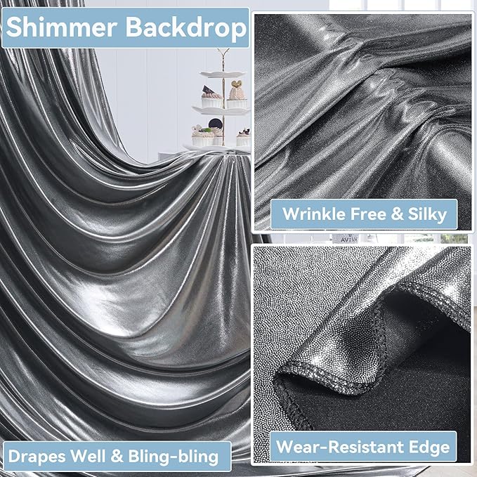 40x10 ft Wrinkle Free Black Silver Sequin Backdrop Curtain for Parties,Thick Not Fall Glitter Wedding Backdrop Drapes,8 Panels 5x10ft Shimmer Photo Back Drop Cloth for Birthday Photography Background
