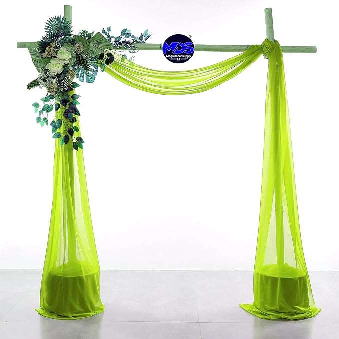 MDS Halloween Chiffon Draping Fabric - 2 Panel, 30" Wide x 75ft Long - Sheer Spooky Arbor & Canopy Drapery for Haunted House Backdrops, Party Ceilings, DIY Costumes & Themed Events - Parrot Green