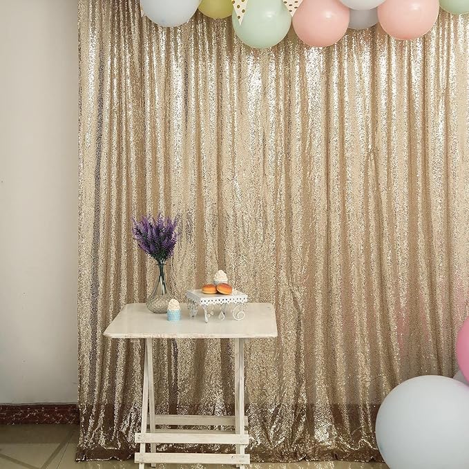 JYFLZQ Champagne Sequin Backdrop Curtains 6ft x 8ft 1 Panel Glitter Photo Booth Backdrops Sparkly Photography Background Drapes for Parties Wedding Bridal Showers