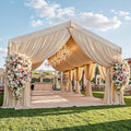PartyVillage 50ftx40ft Beige Ceiling Curtain for Wedding Parties – 10 Panels Wrinkle-Free 40 FT Long Tent Draping Curtains for Wedding, Birthday & Theme Parties, 40ft Height with Rod Pocket