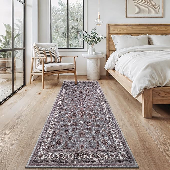 Bloom Rugs Washable Non-Slip 7 ft Runner - Slate Gray Traditional Oriental Runner for Entryway, Hallway, Bathroom, and Kitchen - Exact Size: 2.5' x 7'