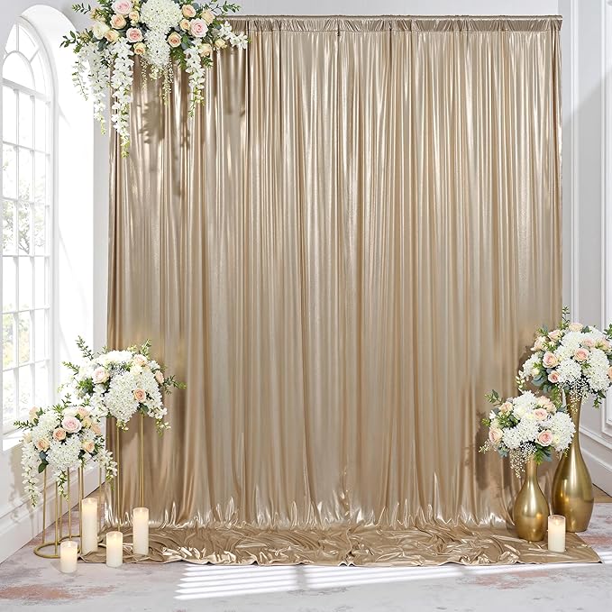 PartyVillage 10x10FT Champagne Gold Sequin Backdrop Curtain -2 Panels 5x10FT Wrinkle Free Shimmer Back Drop Cloth, Glitter Backdrop Drapes for Photography, Birthday, Wedding, Graduation Background