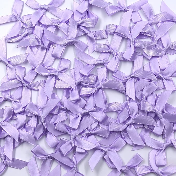 60pcs 1.7" Mini Lavender Ribbon Bows Decor – Small DIY Satin Light Purple Bows for Crafts, Little Bows for Gift Wrapping, Tiny Bow Stickers for Note Card Baby Shower cake and Candle Decorations