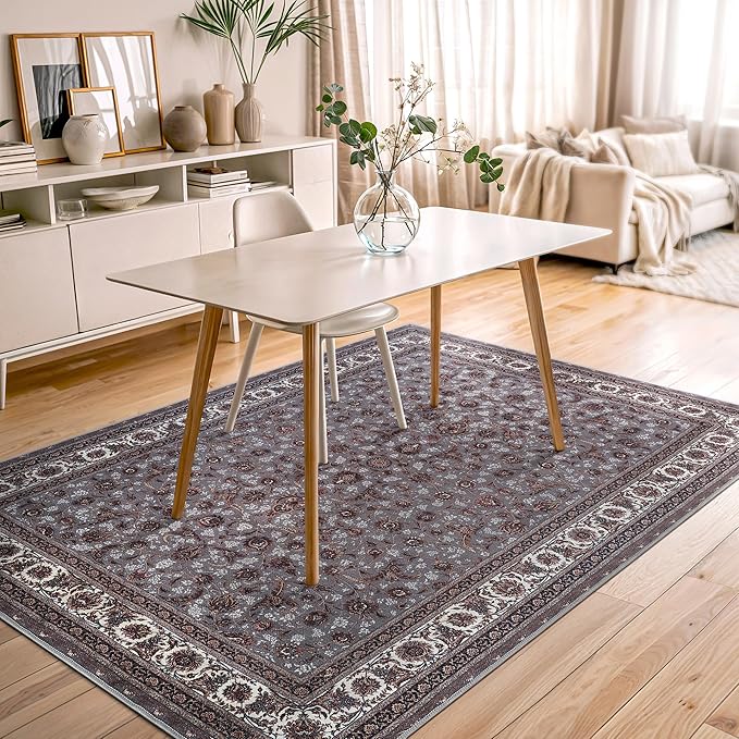 Bloom Rugs Washable Non-Slip 5' x 7' Rug - Slate Gray Traditional Oriental Area Rug for Living Room, Bedroom, Dining Room, and Kitchen - Exact Size: 5' x 7'