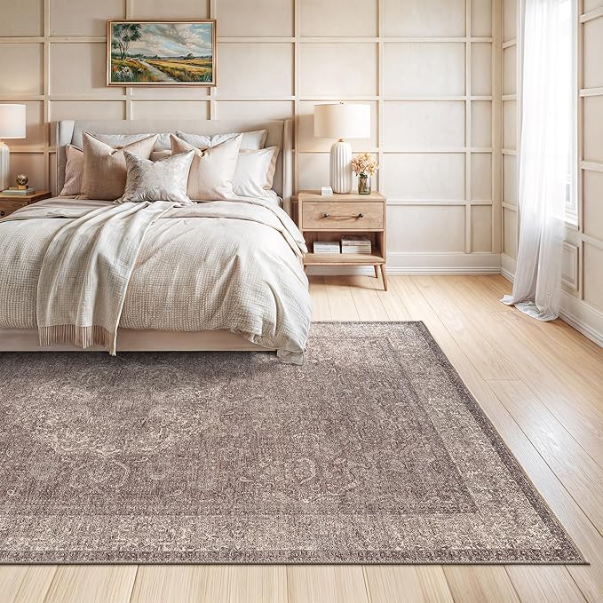 Bloom Rugs Washable Non-Slip 8' x 10' Rug - Taupe/Beige Traditional Medallion Area Rug for Living Room, Bedroom, Dining Room, and Kitchen - Exact Size: 8' x 10'