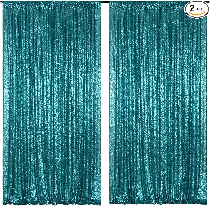 Poise3EHome Teal Sequin Backdrop Curtains, 2 PCS 5FT x 10FT Sequin Panels for Backdrop,Sequence Wedding Party Background Drapes