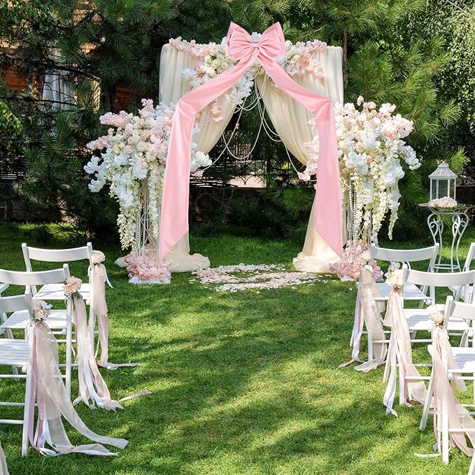 Big Bow with 24 Pcs Chair Ribbon Wedding Aisle Decorations, 78x18 inch Giant Bow for Backdrop Detachable Bow for Dress, Pew Bows Sashes for Chair Wedding Ceremony Outdoor Party (White)