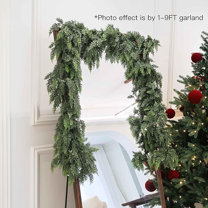 15FT Christmas Cedar Garland Artificial Real Touch Thickness Realistic Greenery Pine Garland for Mantle Fireplace Outdoor Indoor Christmas Decorations