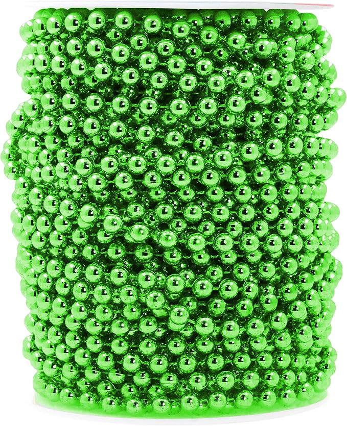Mandala Crafts 6mm Faux Green Pearl Beads Roll - 27 Yards Strand of Fake Pearls Chain Garlands Spool String for Christmas Tree, Wedding, Party, Vases, DIY Decoration