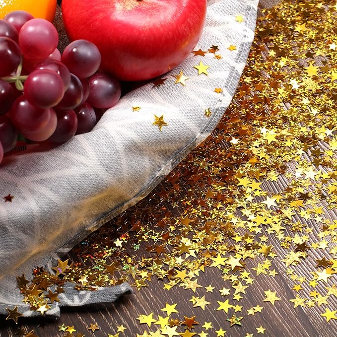 Hestya 60g Star Confetti Glitter Table Confetti Metallic Foil Stars for Party Wedding Festival Decorations(Glitter Gold Set,10mm and 6mm)