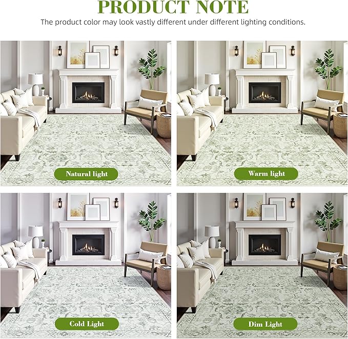 Light Green Area Rugs 6x9 for Living Room, Washable Vintage Rugs for Bedroom, Distressed Throw Rug, Non Slip Rug Carpet for Bedroom Dining Office