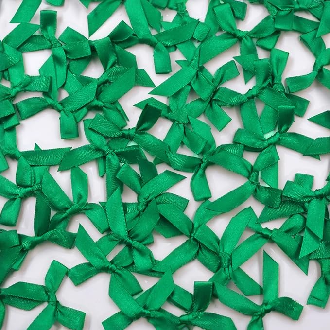 60pcs 1.7" Mini Green Ribbon Bows Decor – Small DIY Satin Bows for Crafts, Little Bows for Gift Wrapping, Tiny Bow Stickers for Note Card Bow Baby Shower Cake and Candle Decorations